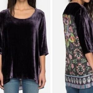 Johnny Was Canilla Purple Velvet Silk Floral Top Tunic Windflower Relaxed fit